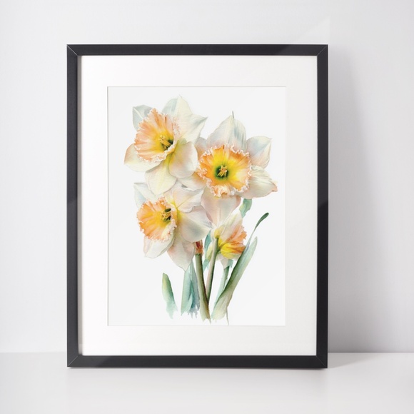 Watercolor Daffodils Flowers Wall Art Illustration Print Poster Unframed - Picture 2 of 6